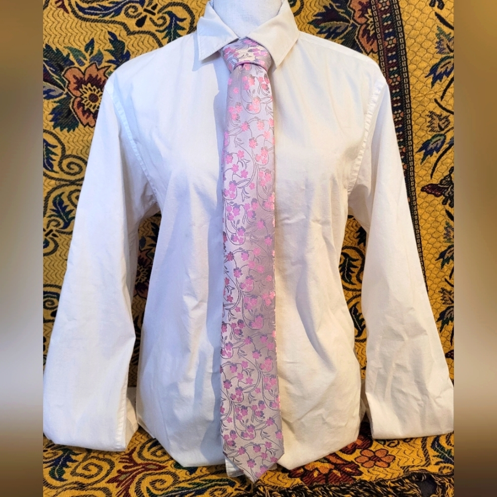Silver and Pink Floral Tie